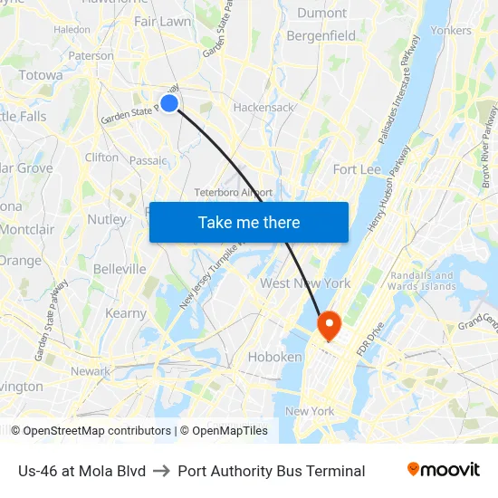 Us-46 at Mola Blvd to Port Authority Bus Terminal map