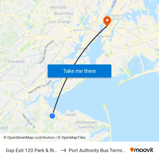 Gsp Exit 120 Park & Ride to Port Authority Bus Terminal map