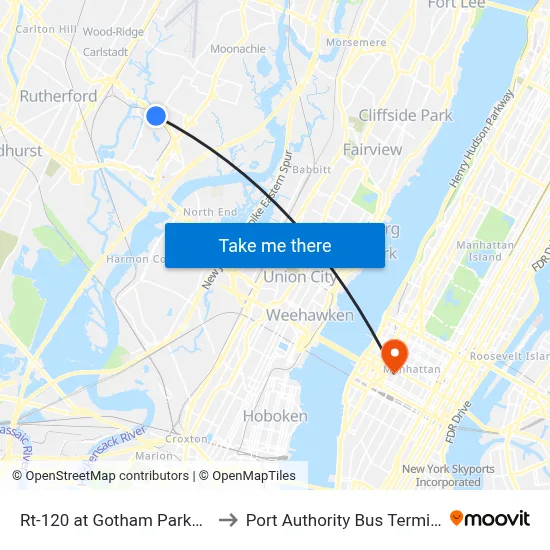 Rt-120 at Gotham Parkway to Port Authority Bus Terminal map