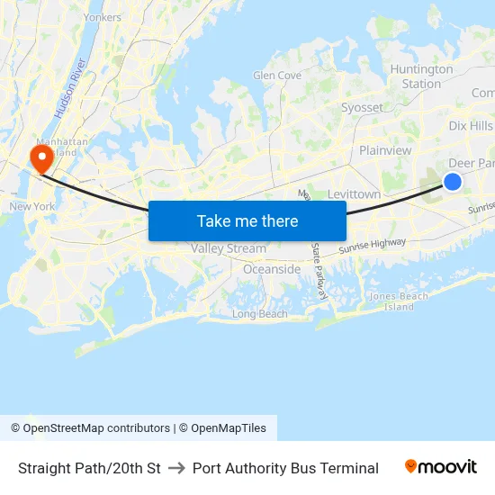 Straight Path/20th St to Port Authority Bus Terminal map