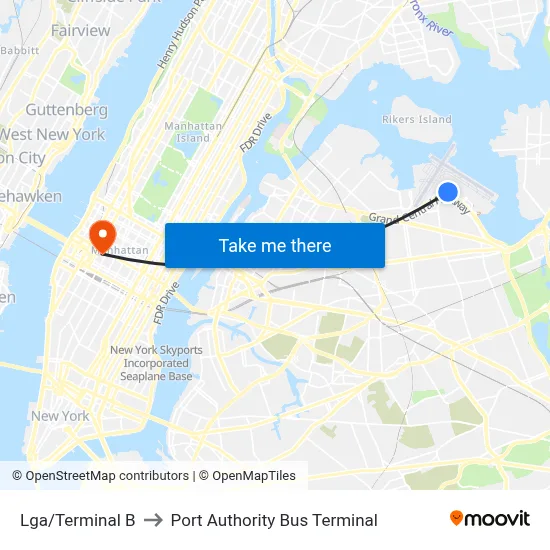 Lga/Terminal B to Port Authority Bus Terminal map