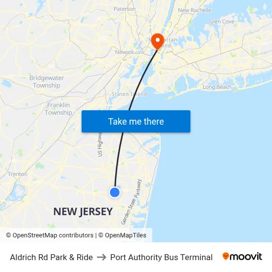 Aldrich Rd Park & Ride to Port Authority Bus Terminal map