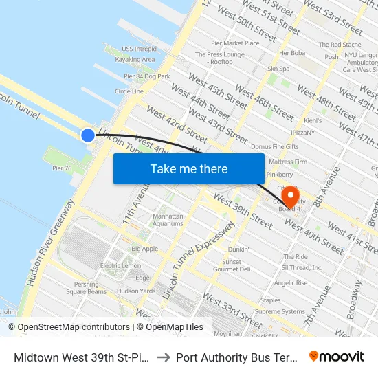 Midtown West 39th St-Pier 79 to Port Authority Bus Terminal map
