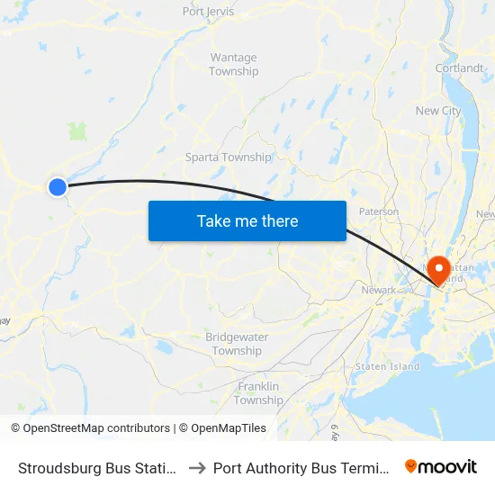 Stroudsburg Bus Station to Port Authority Bus Terminal map
