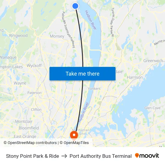 Stony Point Park & Ride to Port Authority Bus Terminal map