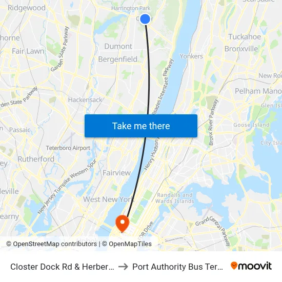 Closter Dock Rd & Herbert Ave to Port Authority Bus Terminal map