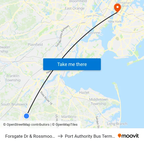 Forsgate Dr & Rossmoor Dr to Port Authority Bus Terminal map