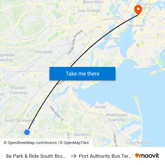 8a Park & Ride South Brunswick to Port Authority Bus Terminal map