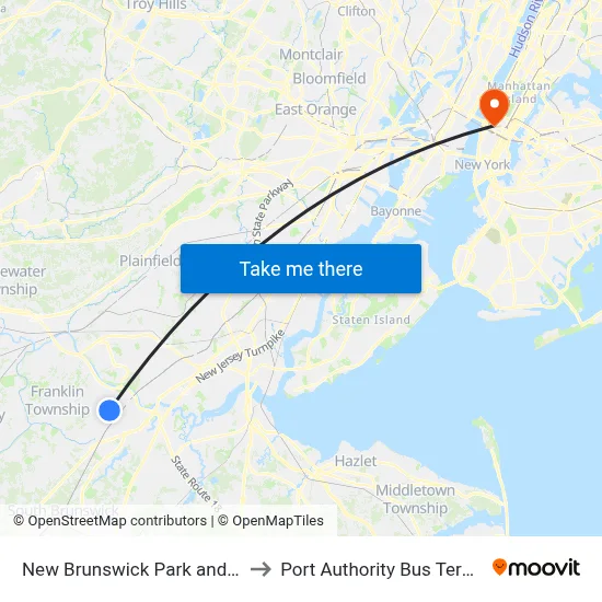 New Brunswick Park and Ride to Port Authority Bus Terminal map