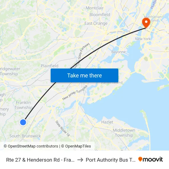 Rte 27 & Henderson Rd - Franklin Park to Port Authority Bus Terminal map