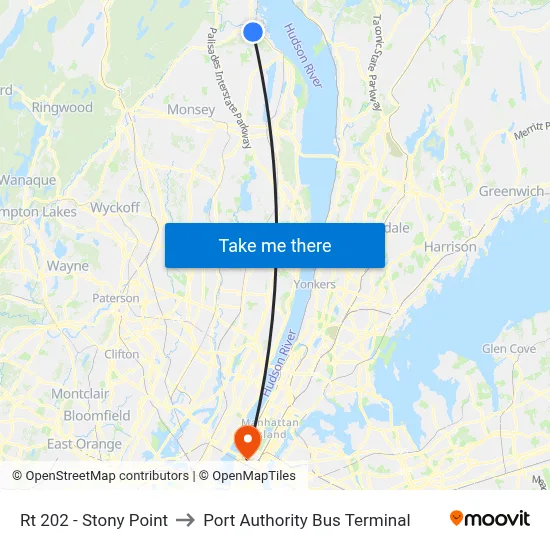 Rt 202 - Stony Point to Port Authority Bus Terminal map