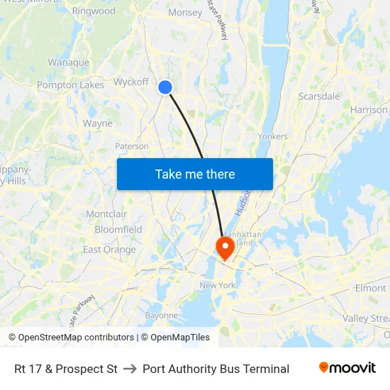Rt 17 & Prospect St to Port Authority Bus Terminal map