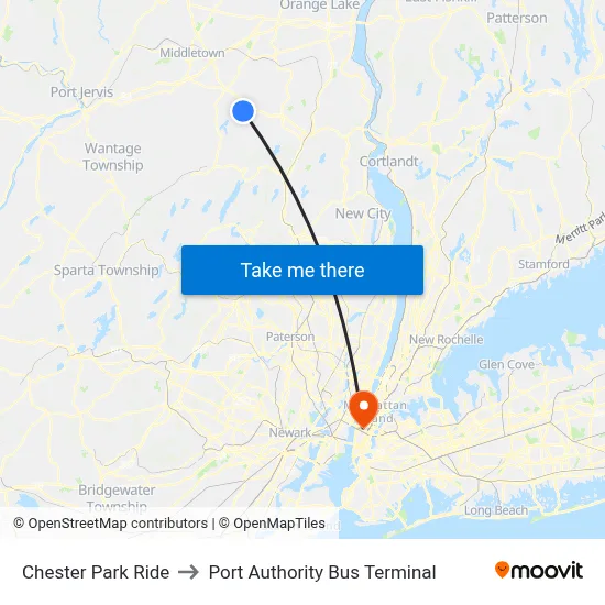 Chester Park Ride to Port Authority Bus Terminal map