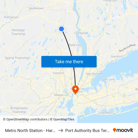 Metro North Station - Harriman to Port Authority Bus Terminal map