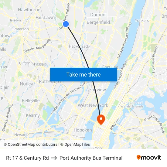 Rt 17 & Century Rd to Port Authority Bus Terminal map