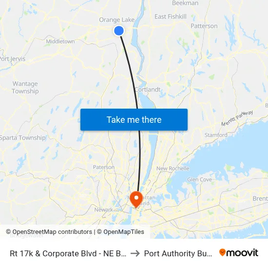 Rt 17k & Corporate Blvd - NE Business Center to Port Authority Bus Terminal map