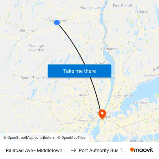 Railroad Ave - Middletown Terminal to Port Authority Bus Terminal map