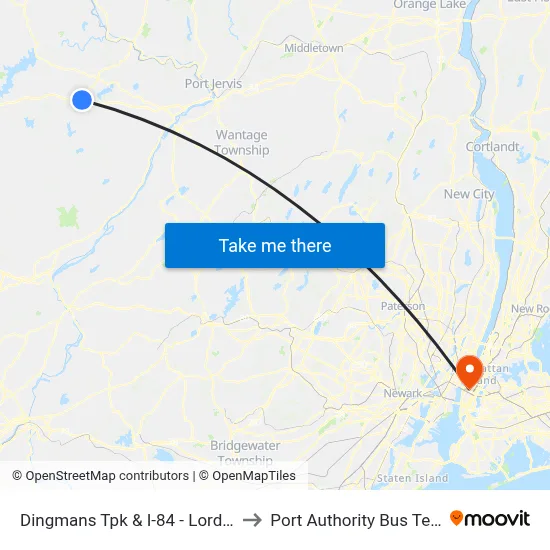 Dingmans Tpk & I-84 - Lords Valley to Port Authority Bus Terminal map