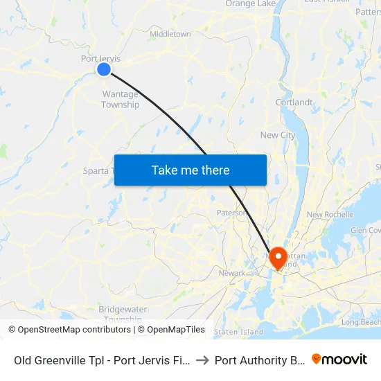 Old Greenville Tpl - Port Jervis First Assembly Church to Port Authority Bus Terminal map