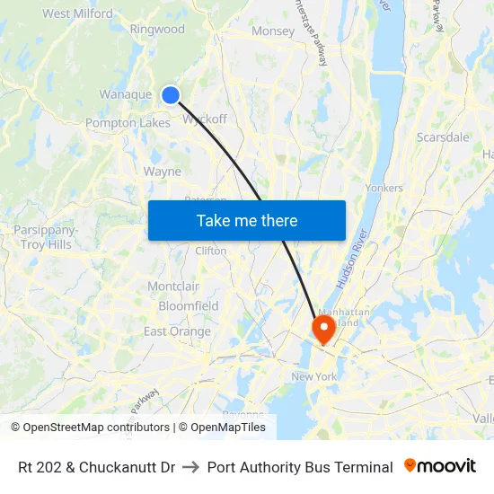 Rt 202 & Chuckanutt Dr to Port Authority Bus Terminal map