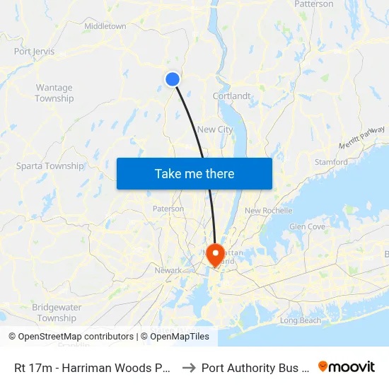 Rt 17m - Harriman Woods Park and Ride to Port Authority Bus Terminal map