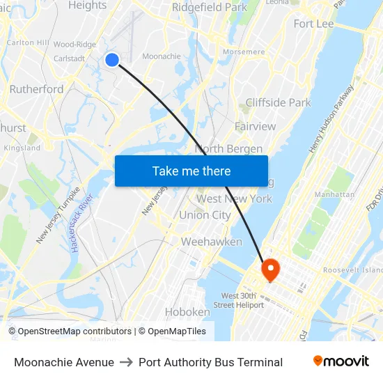 Moonachie Avenue to Port Authority Bus Terminal map