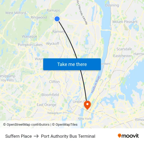 Suffern Place to Port Authority Bus Terminal map