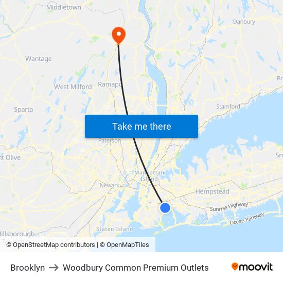 Brooklyn to Woodbury Common Premium Outlets map