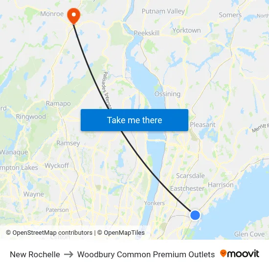 New Rochelle to Woodbury Common Premium Outlets map