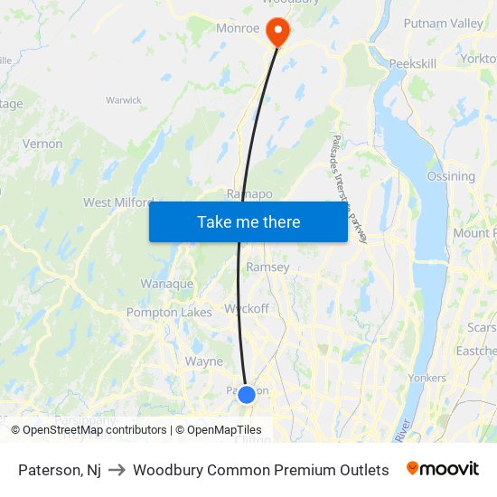 Paterson, Nj to Woodbury Common Premium Outlets map