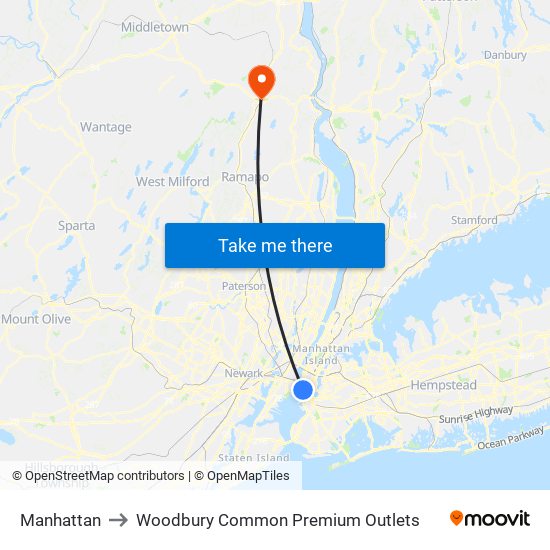 Manhattan to Woodbury Common Premium Outlets map