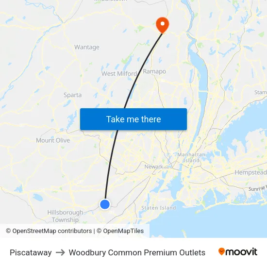 Piscataway to Woodbury Common Premium Outlets map