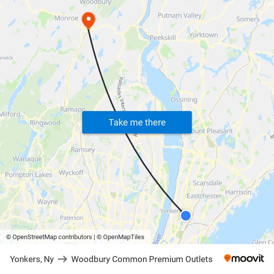 Yonkers, Ny to Woodbury Common Premium Outlets map