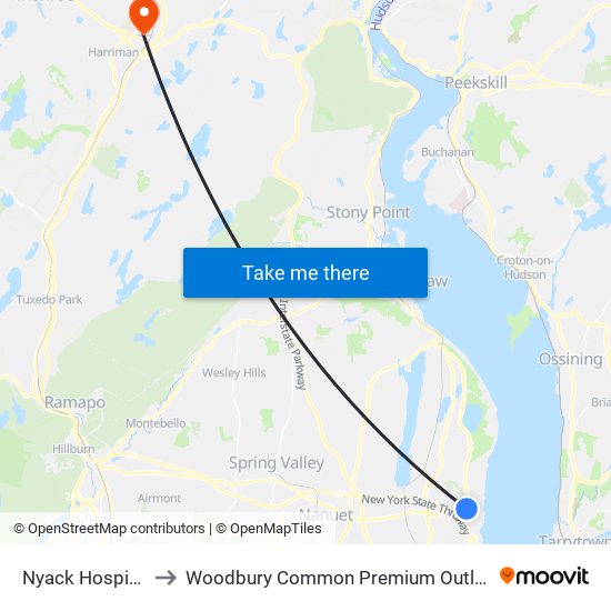 Nyack Hospital to Woodbury Common Premium Outlets map