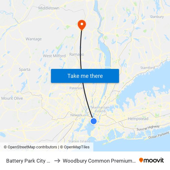 Battery Park City Parks to Woodbury Common Premium Outlets map