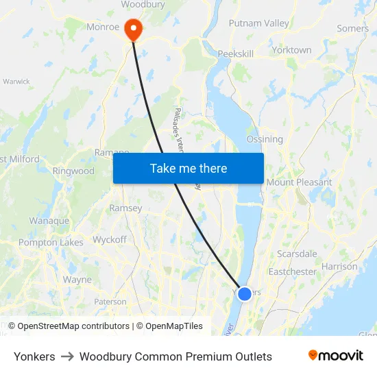 Yonkers to Woodbury Common Premium Outlets map