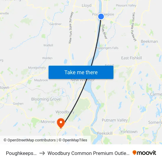 Poughkeepsie to Woodbury Common Premium Outlets map