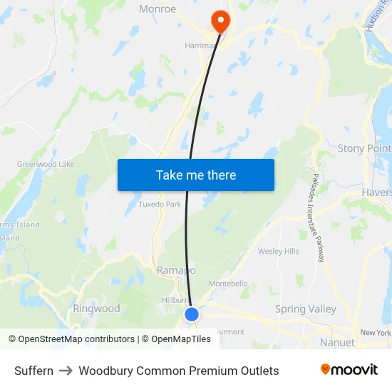 Suffern to Woodbury Common Premium Outlets map