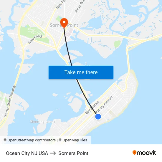 Ocean City NJ USA to Somers Point map