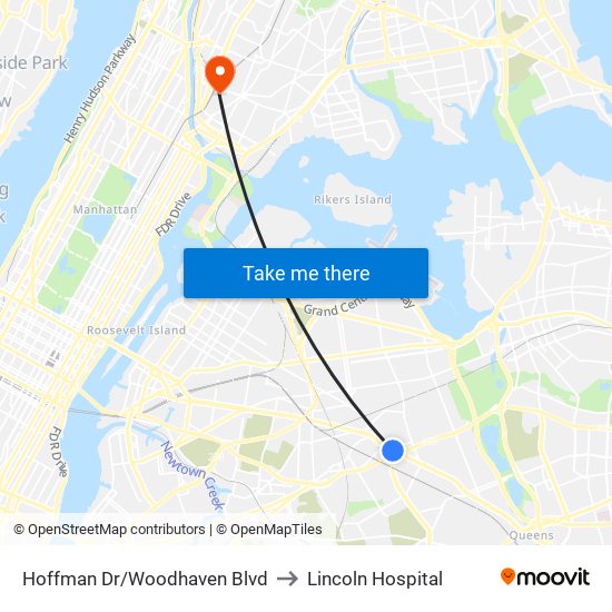 Hoffman Dr/Woodhaven Blvd to Lincoln Hospital map