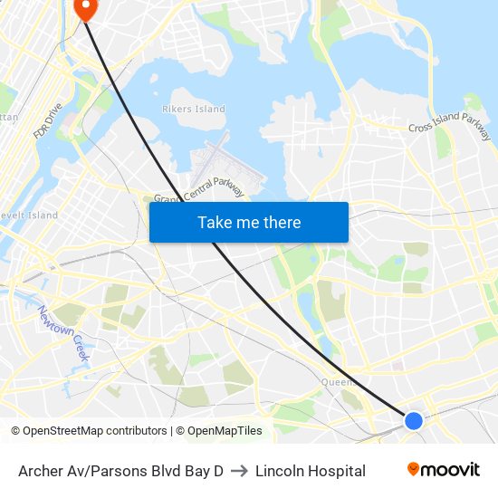 Archer Av/Parsons Blvd Bay D to Lincoln Hospital map