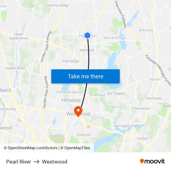 Pearl River to Westwood map