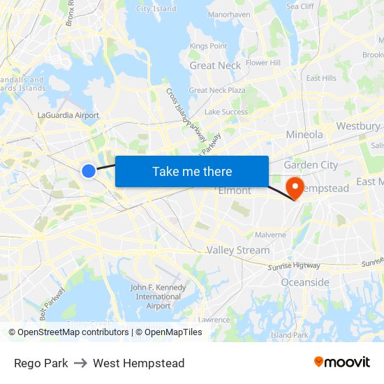 Rego Park to West Hempstead map