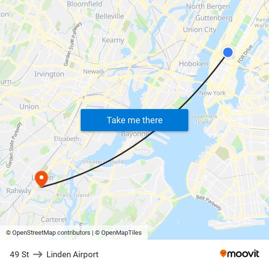 49 St to Linden Airport map