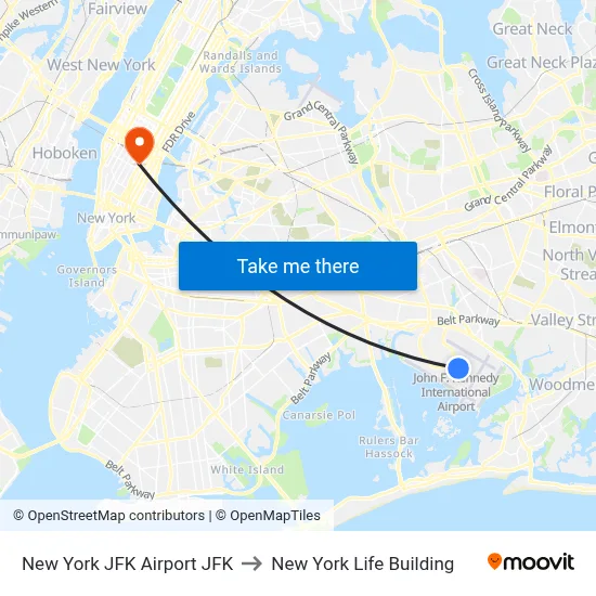 New York JFK Airport JFK to New York Life Building map