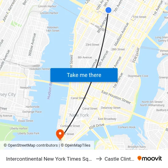 Intercontinental New York Times Square to Castle Clinton map
