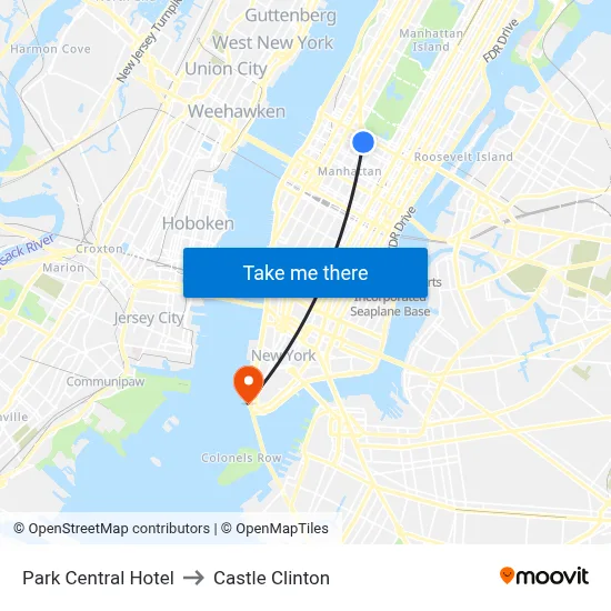 Park Central Hotel to Castle Clinton map