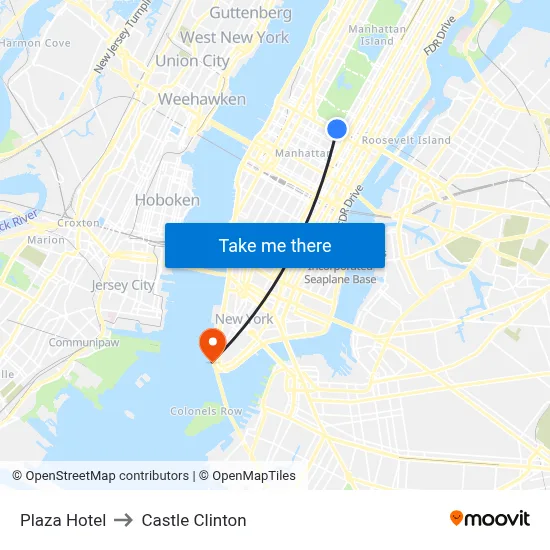 Plaza Hotel to Castle Clinton map
