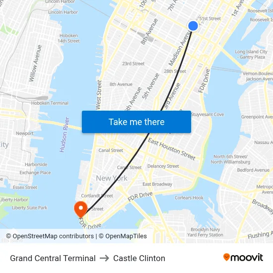 Grand Central Terminal to Castle Clinton map
