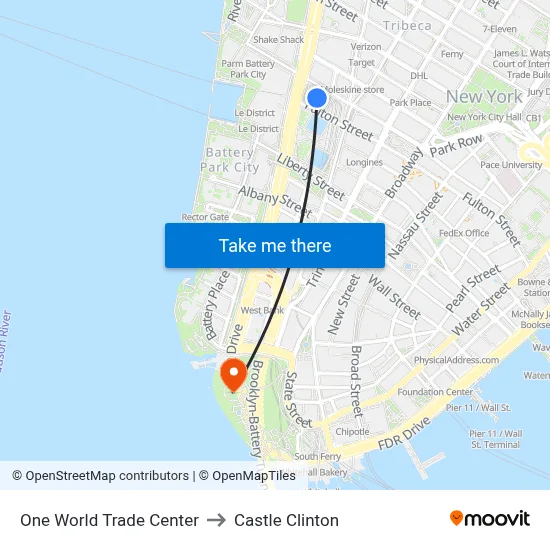 One World Trade Center to Castle Clinton map